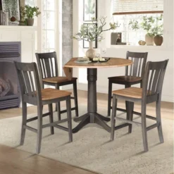 42" Round Dual Drop Leaf Counter Height Dining Table With 4 Splat Back Stools Hickory/Washed Coal - International Concepts -Furniture Store GUEST 1896faa1 d6dd 40db a71c 5db7f048ad54