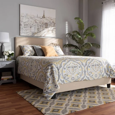 Ramon Linen Panel Bed With Nailhead Trim - Baxton Studio 7 Ramon Linen Panel Bed With Nailhead Trim - Baxton Studio - Image 5