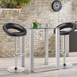 Tangkula Set Of 4 PU Leather Bar Stools Adjustable Kitchen Counter Chairs Black