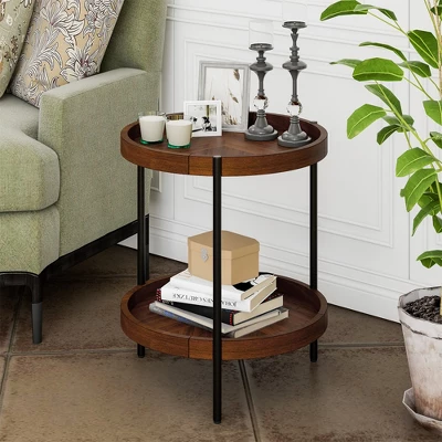 Costway 2-tier Round Side End Table Storage Shelf Rubber Wood Accent Nightstand 3 Costway 2-tier Round Side End Table Storage Shelf Rubber Wood Accent Nightstand