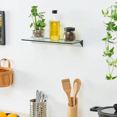 Floating Glass Shelf On Aluminum Bar Clear - Danya B. 3 Floating Glass Shelf On Aluminum Bar Clear - Danya B.