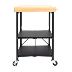 Origami Foldable Wheeled Portable Solid Wood Top Kitchen Island Bar Cart