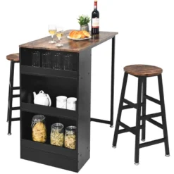 Costway 3 Pieces Bar Table Set Industrial Counter With Storage Black -Furniture Store GUEST 1c6e817e 73cb 47b0 91ee dd4a1ae5cc83