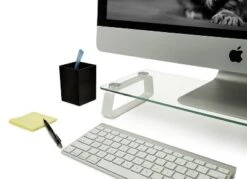 Mount-It! Glass Computer Monitor Riser And Laptop Stand | Clear Flat Screen Display Stand, Desktop Shelf And Organizer, Glass & Aluminum Construction -Furniture Store GUEST 1c958429 8ef3 425e 95b7 e32fad2c0c1f