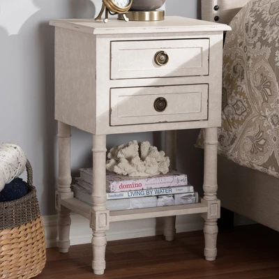 Lenore Country Cottage Farmhouse 2 Drawer Nightstand White - Baxton Studio 9 Lenore Country Cottage Farmhouse 2 Drawer Nightstand White - Baxton Studio - Image 7