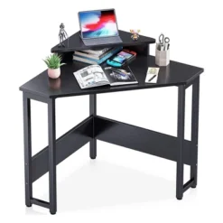ODK Modern Wooden Triangle Corner Fit Computer Workstation Desk With Durable Steel Frame And Raised Monitor Stand -Furniture Store GUEST 1d0a4d1e 3855 40ee a5fc 7eed5ceb1036