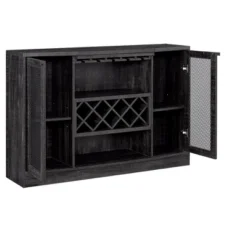 Home Source Bar Cabinet With Two Curved Glass Doors In Charcoal Finish