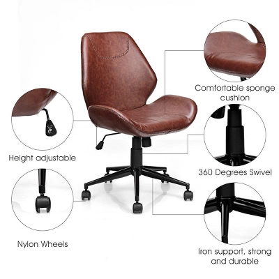 Office Home Leisure Chair Mid-Back Upholstered Swivel Height Adjustable Rolling 5 Office Home Leisure Chair Mid-Back Upholstered Swivel Height Adjustable Rolling - Image 3