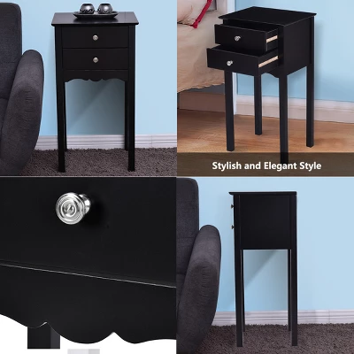 Costway Side Table End Accent Table Night Stand W/ 2 Drawers Furniture Black 6 Costway Side Table End Accent Table Night Stand W/ 2 Drawers Furniture Black - Image 4