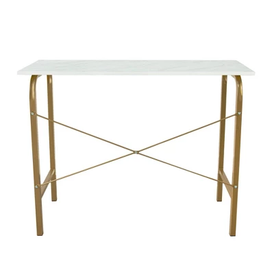 40" Home Office Computer Desk With Metal Base Marble/Brass - Teamson Home 5 40" Home Office Computer Desk With Metal Base Marble/Brass - Teamson Home - Image 3