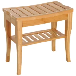 HOMCOM Long Bamboo Shower Bench Seat, 20" Wooden Spa Shower Stool With Underneath Storage Shelf Shoe Organizer 11 HOMCOM Long Bamboo Shower Bench Seat, 20" Wooden Spa Shower Stool With Underneath Storage Shelf Shoe Organizer -Furniture Store GUEST 1e575988 ae3a 4e6c b7bf db8c2b3f983f