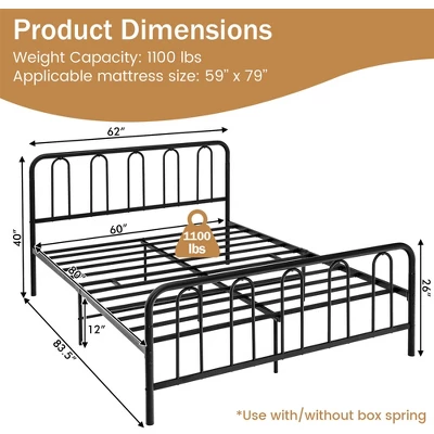Costway Stylish Queen Size Metal Bed Frame Platform Bed Base W/ Headboard & Footboard 4 Costway Stylish Queen Size Metal Bed Frame Platform Bed Base W/ Headboard & Footboard - Image 2