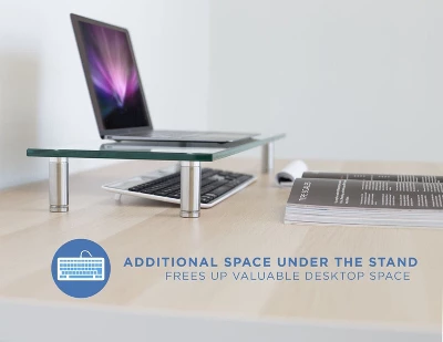 Mount-It! Clear Glass Monitor Stand Computer Desktop Riser, Tempered Glass, Fits 24, 27, 30, 32 Inch Screens, 66 Lbs. Capacity 8 Mount-It! Clear Glass Monitor Stand Computer Desktop Riser, Tempered Glass, Fits 24, 27, 30, 32 Inch Screens, 66 Lbs. Capacity - Image 6