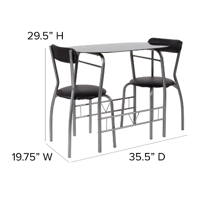 Emma And Oliver 3 Piece Black Glass Space-Saver Bistro Set With Padded Chairs 4 Emma And Oliver 3 Piece Black Glass Space-Saver Bistro Set With Padded Chairs - Image 2