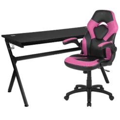 Flash Furniture Gaming Desk And Racing Chair Set With Cup Holder, Headphone Hook And Removable Mouse Pad Top - 2 Wire Management Holes -Furniture Store GUEST 21061721 8ea3 4916 9136 566bd85fb96d