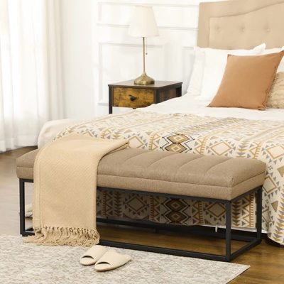 HOMCOM 47.25" End Of Bed Bench With Channel Tufted Design, Upholstered Ottoman Bench With Steel Legs For Bedroom, Entryway, Brown 3 HOMCOM 47.25" End Of Bed Bench With Channel Tufted Design, Upholstered Ottoman Bench With Steel Legs For Bedroom, Entryway, Brown