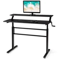 Costway Standing Desk Crank Adjustable Sit To Stand Workstation With Monitor Shelf BrownBlack -Furniture Store GUEST 24a8b6b0 c4f5 463d 93e9 ef7940c7059f