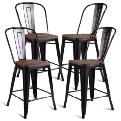 Costway Copper Set Of 4 Metal Wood Counter Stool Kitchen Dining Bar Chairs Rustic Full Back -Furniture Store GUEST 24f0e69f 3de4 490a 8979 e09f60295193