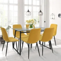 Mona+Bingo 7-Piece Black Rectangular Clear Tempered Transparent Glass Table With 6 Upholstered Side Chairs-Maison Boucle 18 Mona+Bingo 7-Piece Black Rectangular Clear Tempered Transparent Glass Table With 6 Upholstered Side Chairs-Maison Boucle -Furniture Store GUEST 263dc54a 6938 47e6 8c4c 9dd962b97934