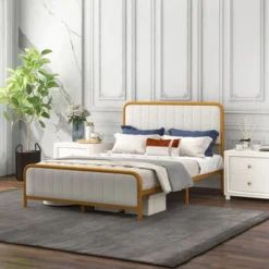 Costway Full Gold Metal Bed Frame Upholstered Platform Bed With Velvet Headboard 18 Costway Full Gold Metal Bed Frame Upholstered Platform Bed With Velvet Headboard -Furniture Store GUEST 268b4500 69ad 407f 9fa1 1f482b313194