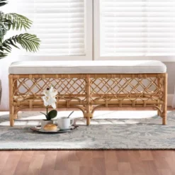 Orchard Fabric Upholstered And Rattan Bench White/Natural - Bali & Pari -Furniture Store GUEST 269bc041 f102 4317 bb39 3686923d5a68