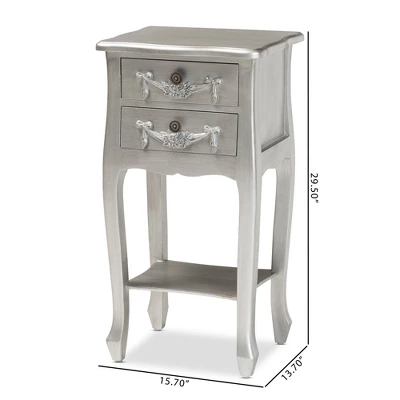 Eliya Brushed Wood 2 Drawer Nightstand Silver - Baxton Studio 11 Eliya Brushed Wood 2 Drawer Nightstand Silver - Baxton Studio - Image 9
