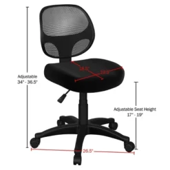 Computer Chair – Adjustable Height Armless Office Chair With Wheels, Curved Mesh Back, Foam Seat, And Swivels In 360-Degrees By Lavish Home (Black