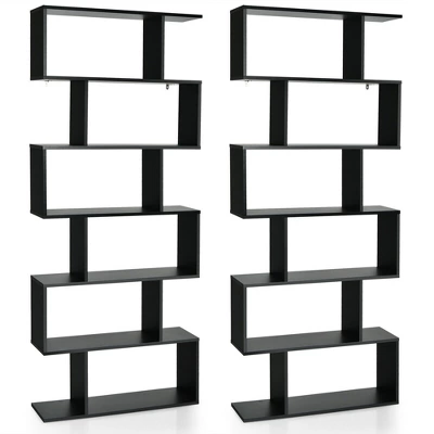 Costway 2 PCS 6 Tier S-Shaped Bookshelf Storage Display Bookcase Z-Shelf 12 Costway 2 PCS 6 Tier S-Shaped Bookshelf Storage Display Bookcase Z-Shelf - Image 10