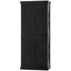 HOMCOM Freestanding Modern Farmhouse 4 Door Kitchen Pantry Cabinet, Storage Cabinet Organizer With 6-Tiers, 1 Drawer And 4 Adjustable Shelves, Black 9 HOMCOM Freestanding Modern Farmhouse 4 Door Kitchen Pantry Cabinet, Storage Cabinet Organizer With 6-Tiers, 1 Drawer And 4 Adjustable Shelves, Black -Furniture Store GUEST 2abc10ba 015f 4bee a3b9 8e3aa35afea8