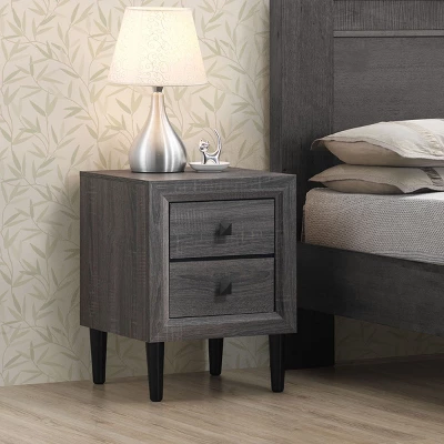 Costway Nightstand W/2 Drawers Multipurpose Retro Grey Bedside Table Fully Assembled 4 Costway Nightstand W/2 Drawers Multipurpose Retro Grey Bedside Table Fully Assembled - Image 2
