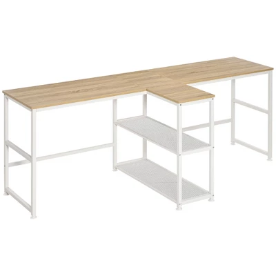 HOMCOM 83" Two Person Computer Desk With 2 Storage Shelves, Double Desk Workstation With Book Shelf, Long Desk Table For Home Office, Natural 5 HOMCOM 83" Two Person Computer Desk With 2 Storage Shelves, Double Desk Workstation With Book Shelf, Long Desk Table For Home Office, Natural - Image 3