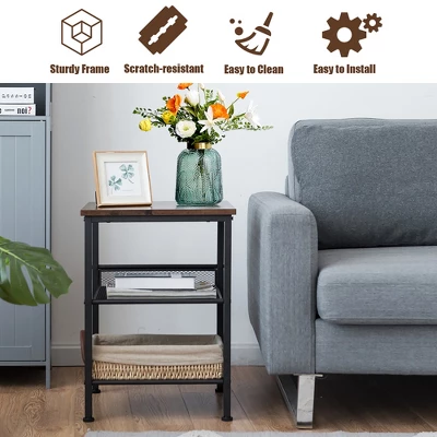 Costway 3-Tier Industrial End Side Table Nightstand W/2 Adjustable Shelves Rustic Brown 8 Costway 3-Tier Industrial End Side Table Nightstand W/2 Adjustable Shelves Rustic Brown - Image 6