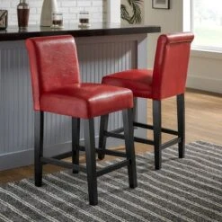 2pk 24" Vermont Faux Leather Counter Height Barstools Red - Inspire Q