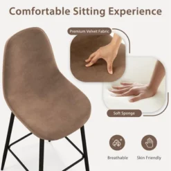 Costway Set Of 2 Bar Stools 29.5'' Velvet Upholstered High Back Bar Chairs Kitchen Brown/Grey 13 Costway Set Of 2 Bar Stools 29.5'' Velvet Upholstered High Back Bar Chairs Kitchen Brown/Grey -Furniture Store GUEST 2e41f327 2b25 4025 bbe2 e266429703b3