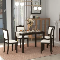 5-Piece Wood Dining Table Set With Upholstered Chairs-ModernLuxe 19 5-Piece Wood Dining Table Set With Upholstered Chairs-ModernLuxe -Furniture Store GUEST 2fc4441e b840 4548 b937 9718704eb4b7