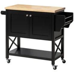 HOMCOM Rolling Kitchen Island On Wheels, Utility Serving Cart With Rubberwood Top, Towel Rack, Spice Rack And Storage Cabinet 11 HOMCOM Rolling Kitchen Island On Wheels, Utility Serving Cart With Rubberwood Top, Towel Rack, Spice Rack And Storage Cabinet -Furniture Store GUEST 3038db93 4dc9 48f7 add1 9d68cd556ddc