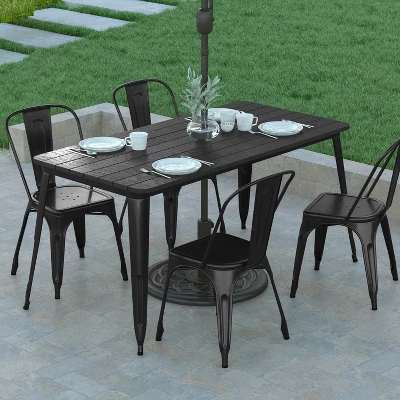 Emma And Oliver Indoor/Outdoor Dining Table With Umbrella Hole, 30" X 60" Rectangular All Weather Poly Resin Top And Black Steel Base 3 Emma And Oliver Indoor/Outdoor Dining Table With Umbrella Hole, 30" X 60" Rectangular All Weather Poly Resin Top And Black Steel Base
