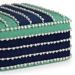 Judith Square Woven PET Polyester Pouf Aqua/Navy/White - WyndenHall -Furniture Store GUEST 30689237 176c 43d5 85ea 44d5e39efb07