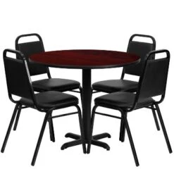 Emma And Oliver 36" Round Laminate X-Base Table Set With 4 Banquet Chairs -Furniture Store GUEST 315ca42f 4e26 4bd6 adf1 85222d9e7634