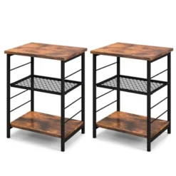 Costway 2 PCS 3-Tier Side End Table With Adjustable Mesh Shelf Narrow Nightstand -Furniture Store GUEST 31811d67 76da 4b72 a74a b1778e67dcb9