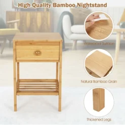 Costway 2PCS Bamboo Nightstand Natural Side End Table W/Drawer For Living Room Bedroom -Furniture Store GUEST 32039f8d 7857 418a 8bd0 2bdda0ce6844