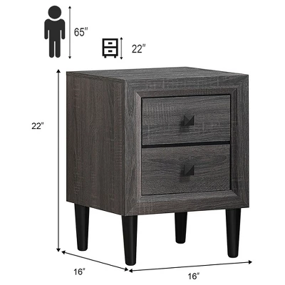 Costway Nightstand W/2 Drawers Multipurpose Retro Grey Bedside Table Fully Assembled 3 Costway Nightstand W/2 Drawers Multipurpose Retro Grey Bedside Table Fully Assembled