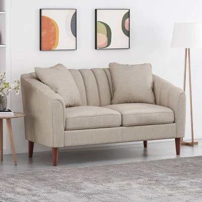 Gamay Contemporary Channel Stitched Fabric Loveseat Beige/Dark Walnut - Christopher Knight Home 3 Gamay Contemporary Channel Stitched Fabric Loveseat Beige/Dark Walnut - Christopher Knight Home
