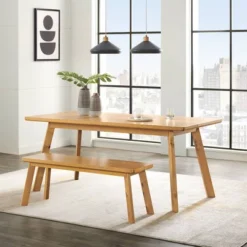 73" Shelburne Dining Table With Bench Warm Natural - Alaterre Furniture