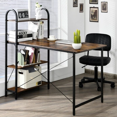 Costway 48'' Reversible Computer Desk Writing Table Workstation W/ Storage Shelf BlackBrown 3 Costway 48'' Reversible Computer Desk Writing Table Workstation W/ Storage Shelf BlackBrown