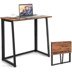 Costway Folding Computer Desk No Assembly Study Writing Table For Small Spaces Walnut/Black/Brown/White -Furniture Store GUEST 33e41296 2307 4663 b348 a0f5a75309e0