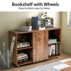 Tangkula 3-Tier Wood Bookcase 6 Cube Bookshelf W/ Door Wheels Display Cabinet -Furniture Store GUEST 349b214d 9bdd 48dc 9f5b b5efa952e043