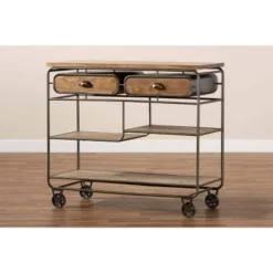 2 Drawer Grant Vintage Rustic Industrial Wood And Metal Kitchen Cart Brown/Black - Baxton Studio -Furniture Store GUEST 350717be 0b1f 49e8 b555 4c4707489393
