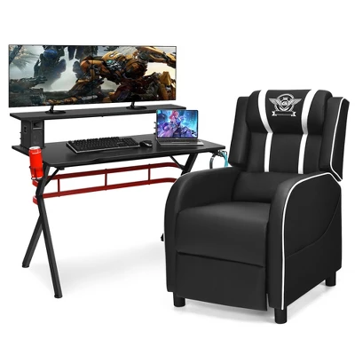 Costway Gaming Desk & Chair Set 48'' Computer Desk & Massage Recliner Chair Black + White/Blue/Pink/Red 8 Costway Gaming Desk & Chair Set 48'' Computer Desk & Massage Recliner Chair Black + White/Blue/Pink/Red - Image 6