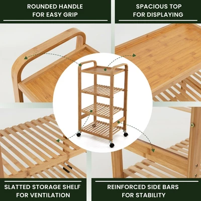 Costway 4-Tier Kitchen Serving Trolley Cart Mobile Bamboo Storage Shelf Lockable Casters 10 Costway 4-Tier Kitchen Serving Trolley Cart Mobile Bamboo Storage Shelf Lockable Casters - Image 8